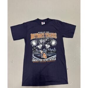 Detroit Tigers Shirt Medium Navy Blue MLB Majestic Athletic Baseball Graphic Tee